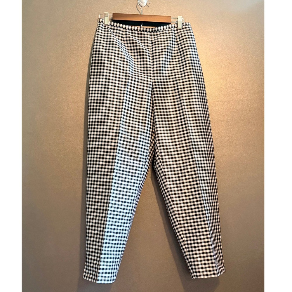Preston & York Silk Pants Women M Black White Gingham Check Side Zip  business
